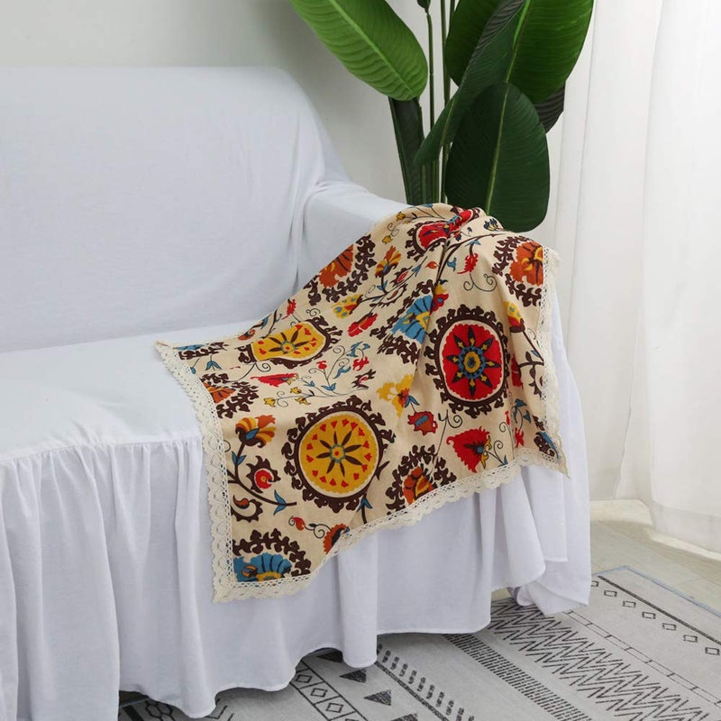 Aothpher Modern Boho Floral Jacquard Washable Tablecloths with Lace for Dining Table, 35x35 Inches - Image 5